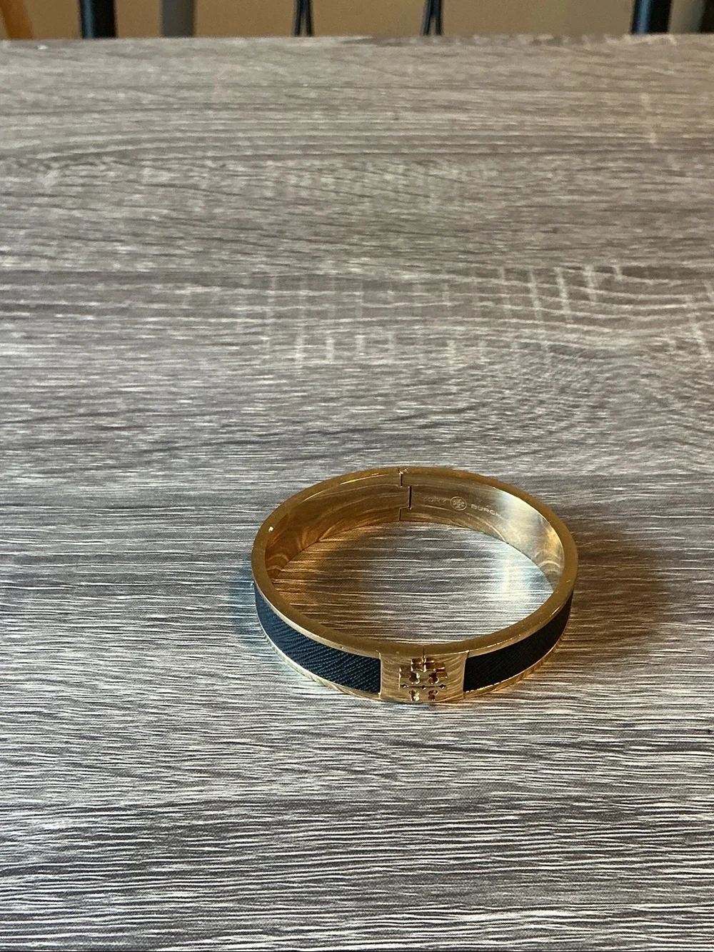 Tory Burch Gold and Black Logo Cuff Bracelet